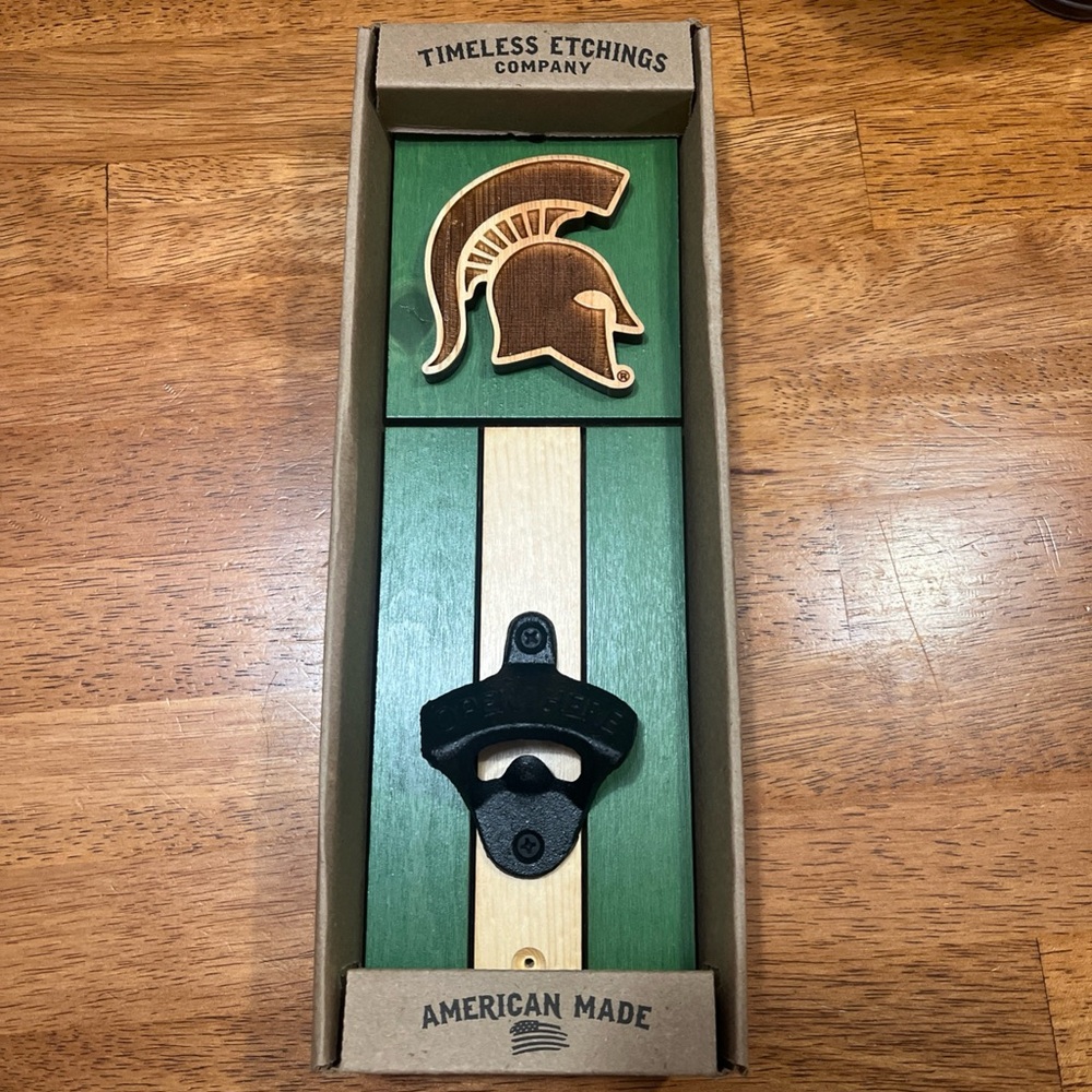 Michigan State Spartans Mounted Bottle Opener by Timeless Etchings Company